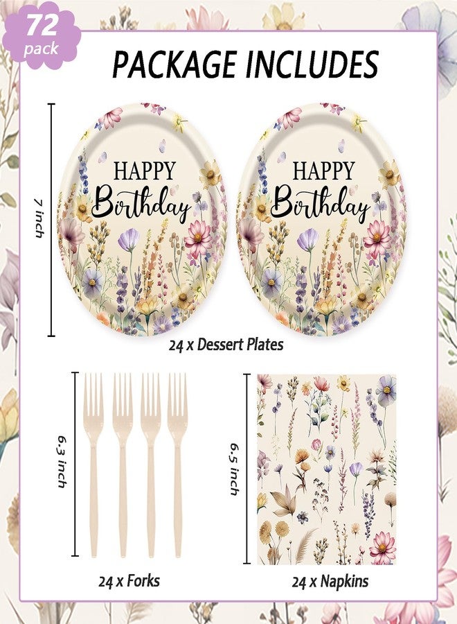 LYFREE 72Pcs Fall Wildflower Plates and Napkins, Floral Birthday Party Supplies Autumn Wildflower Paper Plates and Napkins Forks Tableware Decorations for Fall Picnic Tea Party Baby Shower Birthday, Serve 24 - Image 2